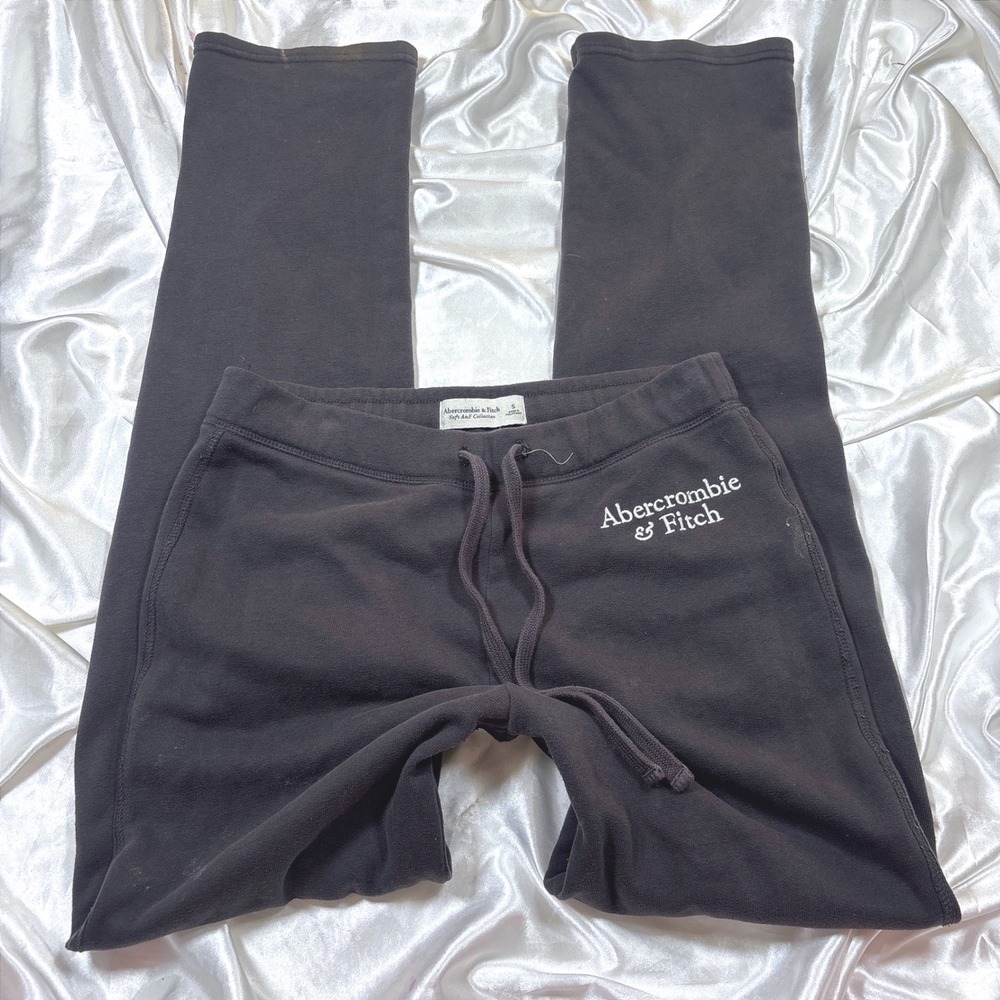 y2k Sweatpants Black Good Abercrombie & Fitch Logo Straight Leg Lounge Pants
